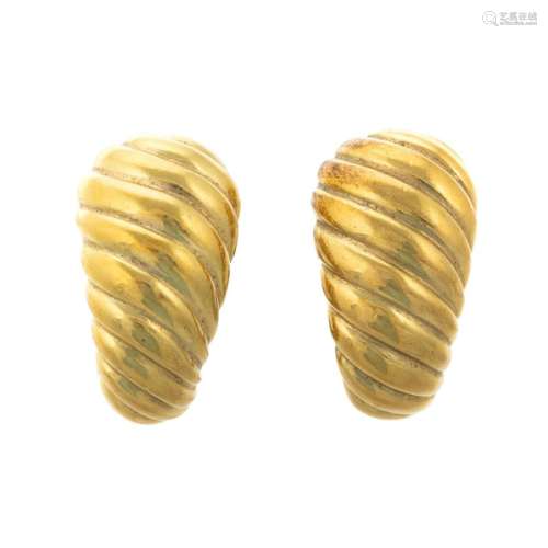 A Pair of Gold Ribbed Hoop & Onyx Earrings
