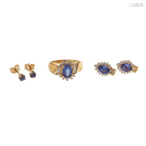 A Collection of 14K Jewelry in Tanzanite & Topaz