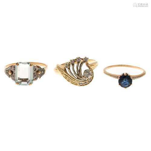 A Trio of Vintage Gemstone Rings in 18K & 14K