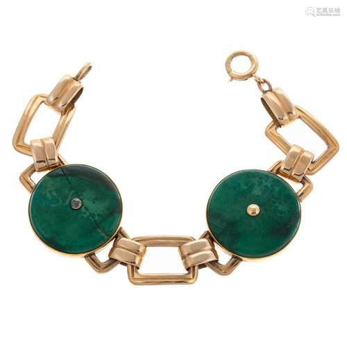 A Vintage Malachite Bracelet in 14K Yellow Gold