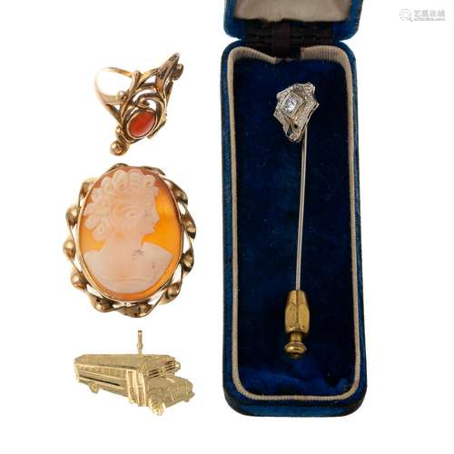 A 14K Coral Ring & Assorted Gold Items