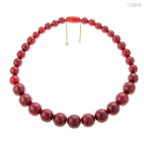 A Bold Cherry Amber Bakelite Bead Necklace