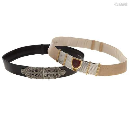 Two Judith Leiber Lizard and Gemstone Belts