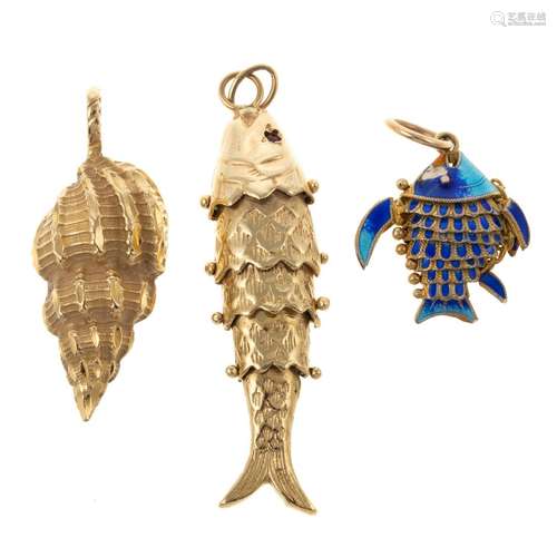 A Collection of Sea-Themed Pendants in Gold