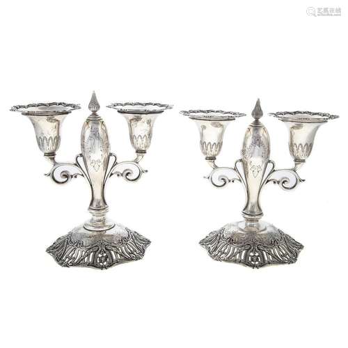 Pair of Graff, Washbourne & Dunn Sterling Candelabra