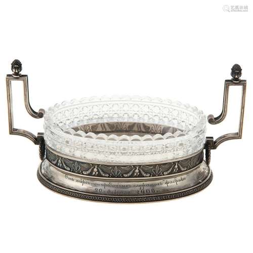 Faberge Silver-Mounted Cut-Crystal Caviar Dish