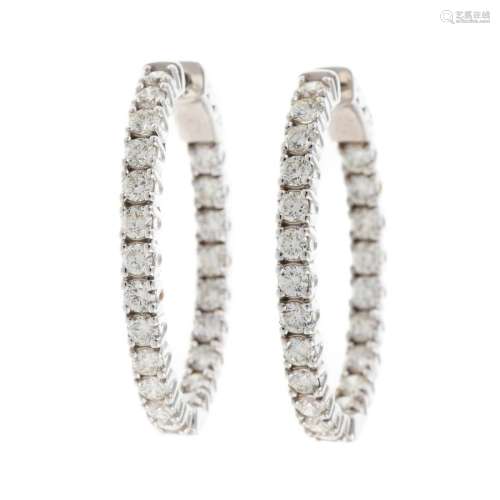 A Pair of 4.00 ctw Inside/Outside Diamond Hoops
