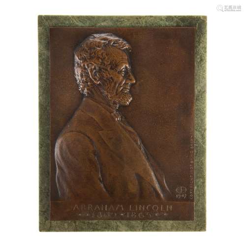 1907 LINCOLN CENTENNIAL PLAQUE, BRONZE ON MARBLE