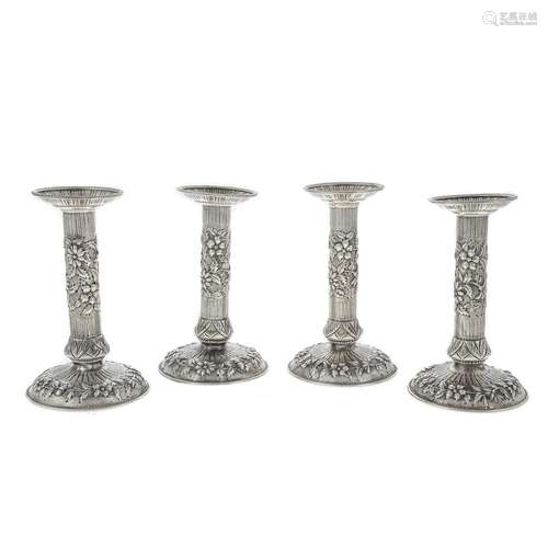 Four S Kirk & Son Co. Sterling Repousse Candlesticks