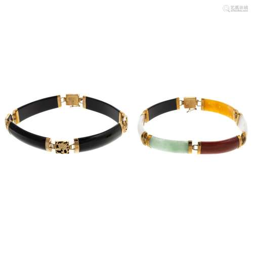 A Pair of Onyx & Jade Bracelets in 14K