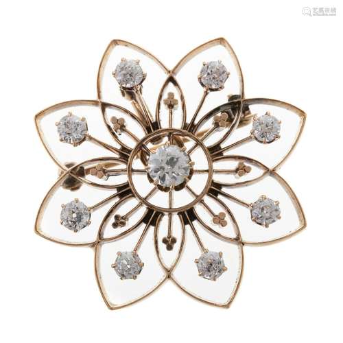 A 14K Yellow Gold Antique Diamond Brooch