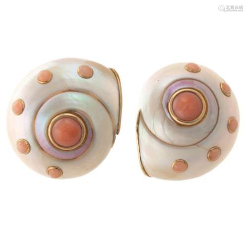 A Pair of Designer Trianon Shell & Coral Earrings