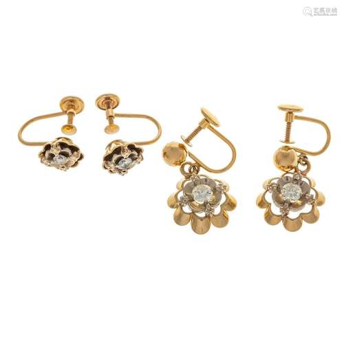 Two Pairs of Diamond Clip Earrings in Gold