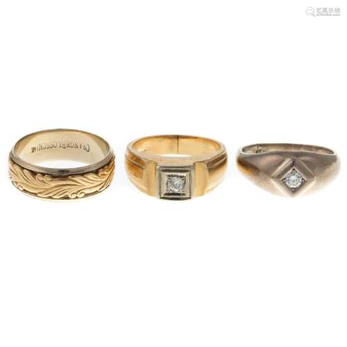 Two Diamond Rings & Wedding Band in Gold