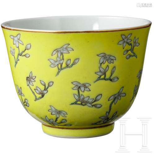 A charming yellow-ground famille rose cup with Tongzhi