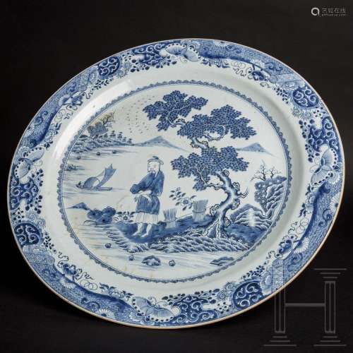 A huge Chinese blue and white porcelain plate, 19th