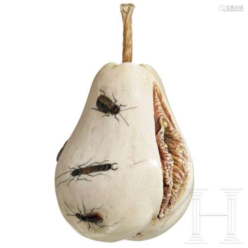 A Japanese erotic shibayama in the shape of a pear,
