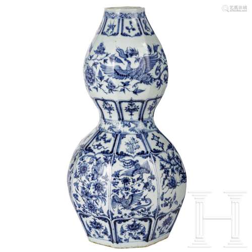 A large octagonal Chinese phoenix double gourd vase,