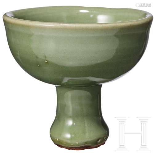 A Longquan celadon stem bowl, late Yuan - early Ming