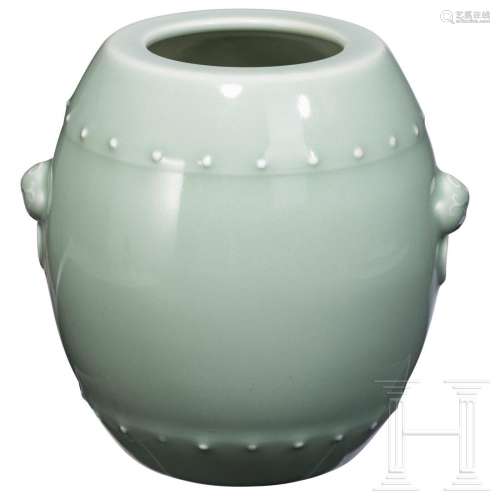 A celadon glazed drum-shaped vase with Jiaqing mark