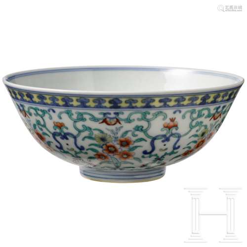 A rare Doucai 'floral' bowl with Qianlong six-character