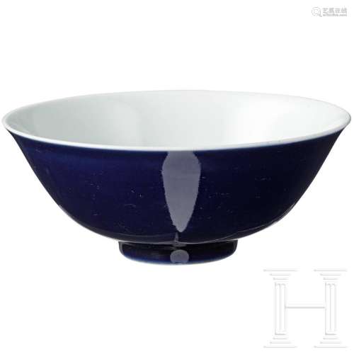 A charming blue glazed bowl with Qianlong mark,