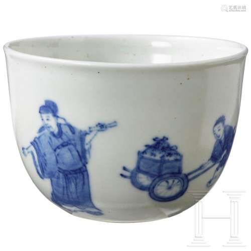 A rare blue and white wine cup with Kangxi
