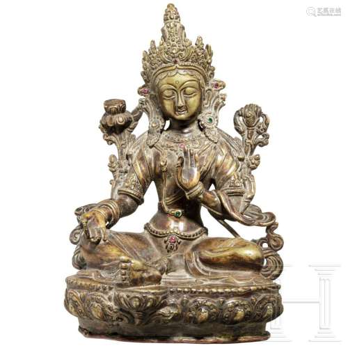 A Chinese Buddhist Tara bronze statuette, 19th - early