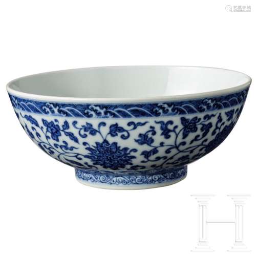 A blue and white Ming-style bowl with Yongzheng mark,