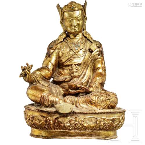 A Sino-Tibetan Padmasambhava bronze statuette, 19th