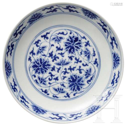 A charming blue and white lotus-dish with Guangxu mark,