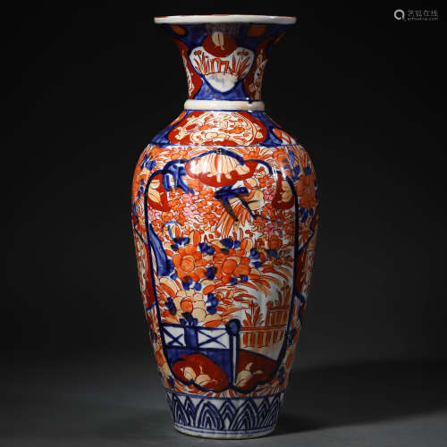 20世纪早期 伊万里窑青花矾红花卉灯笼瓶