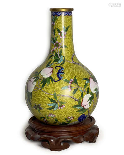 CLOISONNE ENAMEL 'PEACH' VASE WITH MARK