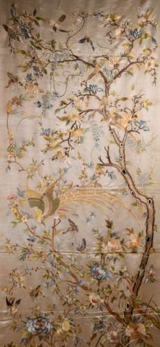 VERY LARGE SILK KESI 'PHOENIX & FLOWERS' PANEL