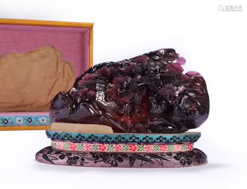 FINELY CARVED TOURMALINE LANDSCAPE BOULDER