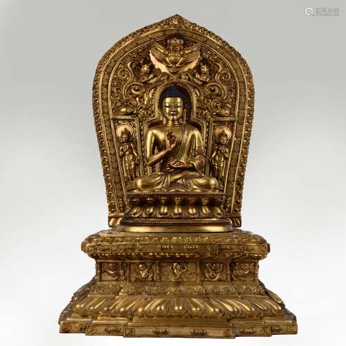 GILT BRONZE FIGURE OF AMITABHA WITH INSCRIPTION