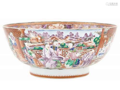 18TH C. CHINESE EXPORT PORCELAIN MANDARIN PUNCH BOWL