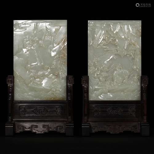 AN EXCEPTIONAL PAIR OF WHITE JADE TABLE SCREENS