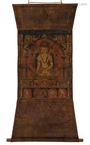 13TH CENTURY TIBETAN THANGKA DEPICTING AKSOBHYA