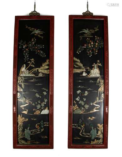 PAIR HARDSTONES INLAID PANELS