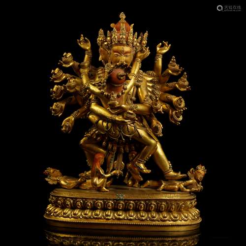 SUPERBLY CASTED GILT BRONZE FIGUER OF CHAKRASAMVARA