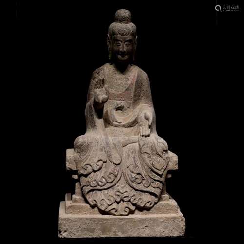 CARVED GREENISH MARBLE BUDDHA FIGURE