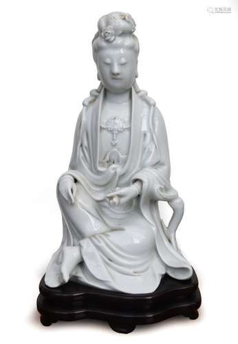 QING DEHUA BLANC DE CHINE SEATED FIGURE OF GUANYIN