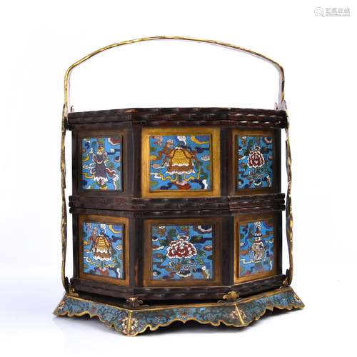 A CLOISONNE ENAMEL FOOD BOX WITH MARK