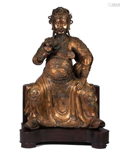 LARGE GILT BRONZE FIGURE OF GUANDI