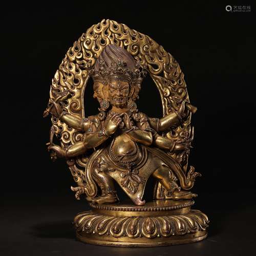 TURQUOISE-INLAID GILT BRONZE FIGURE OF VAJRAPANI