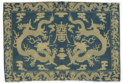 QING DYN. SILK EMBROIDERED BLUE DRAGON PANEL