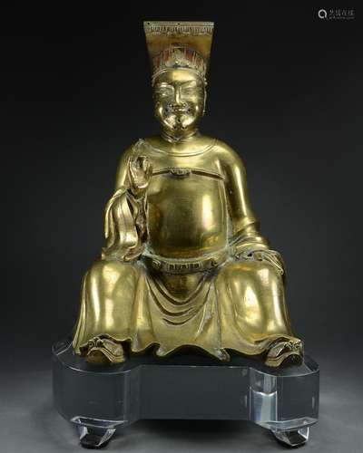 MING DYN. GILT BRONZE FIGURE OF SEATED OFFICIAL