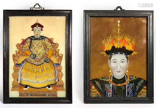 PAIR OF CHINESE REVERSE PAINTED GLASS PANELS