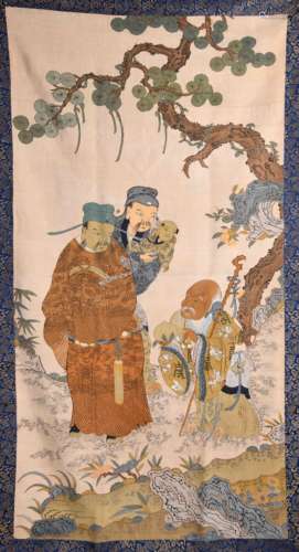 LARGE SILK KESI 'THREE IMMORTALS' PANEL